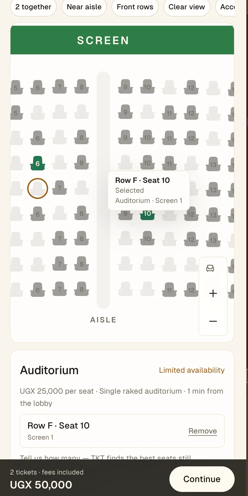 Picking an exact seat on a phone