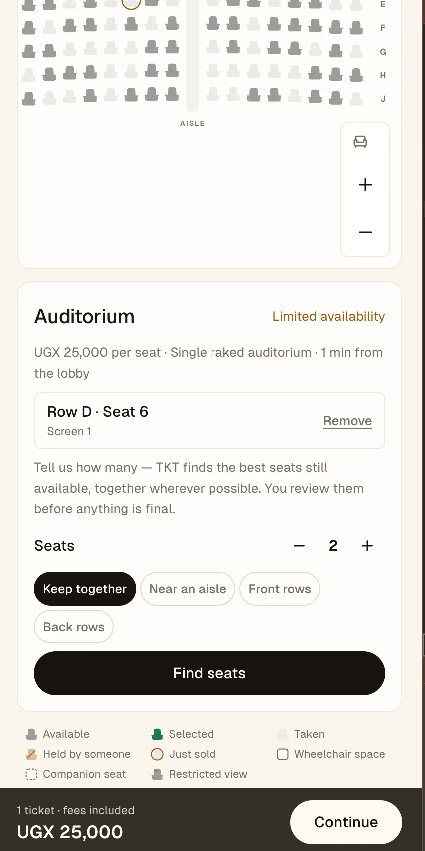 Best available seats suggested automatically