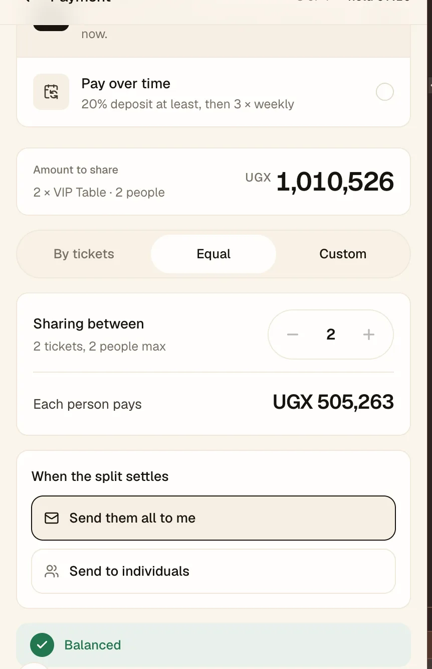Inviting friends to split a booking equally