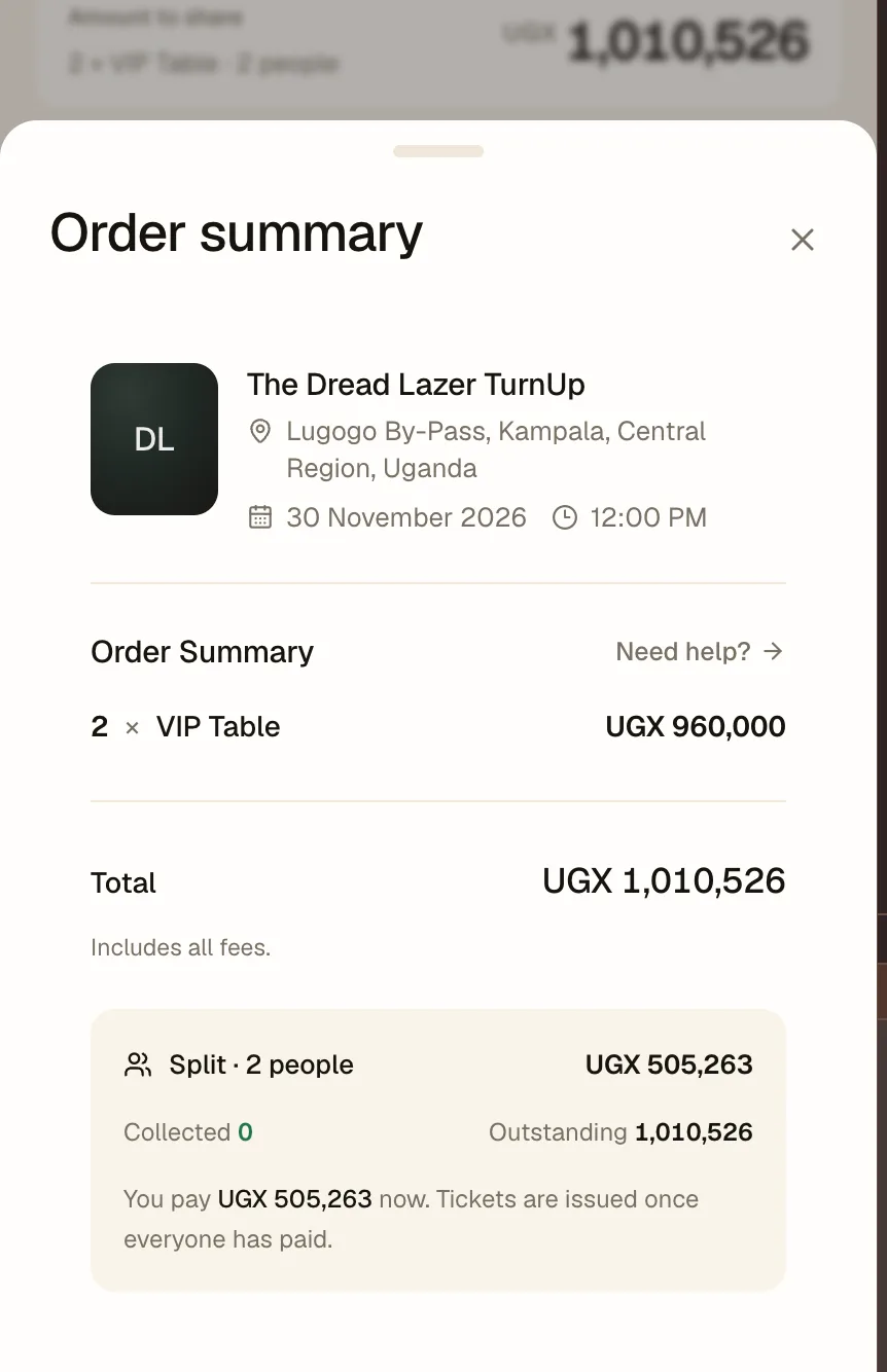 Split order summary with each share tracked